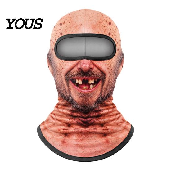 Bequeme Helm-Innenmaske, Maske für ältere Menschen, Skimaske, Realistischer Gesichtsaufdruck Sturmhaube, Neuheit mit Hals für Outdoor-Aktivitäten, Abdeckung, Radfahren, Skifahren