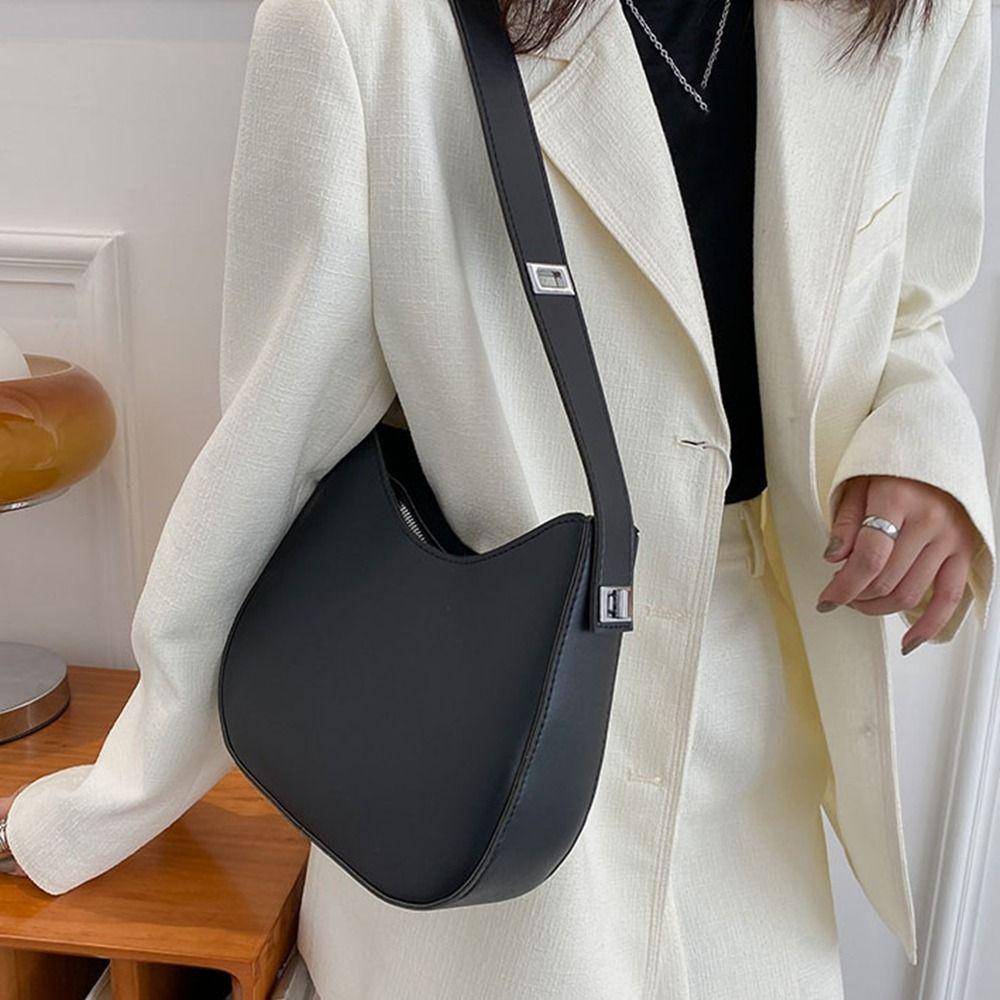 PU Shoulder Underarm Bag Solid Color Handbags Casual Half-Moon Underarm Bag  for Women