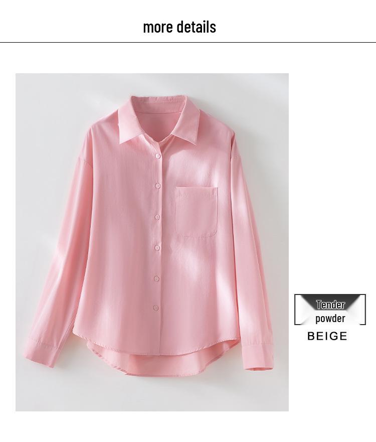 Spring 2026 Women's Versatile Long Sleeve Lapel Shirt - Front Short, Back Long, Loose Fit, Solid Color