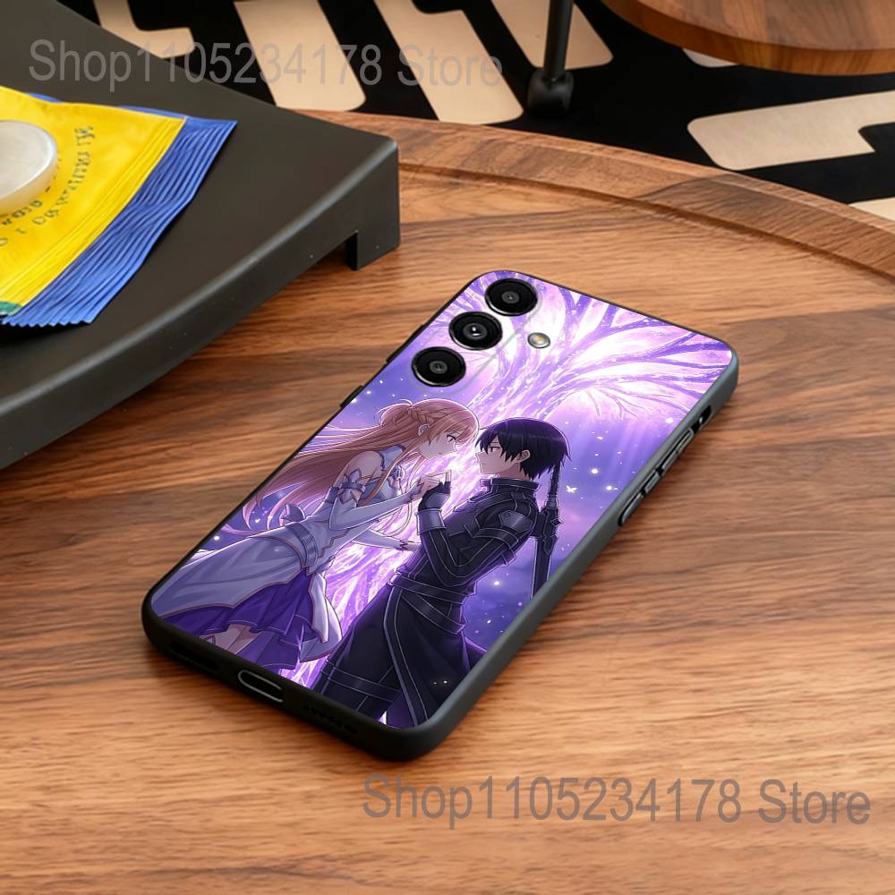 A-Asuna Anime Kirito Phone Case For Samsung S25,S24,S21,S22,S23,S30,Ultra,S20,Plus,Fe,Lite,5G Black Cover