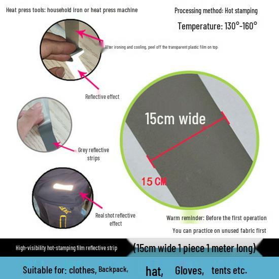 High-visibility Heat-applied Reflective Tape for Nighttime Traffic Warning, Directly Heat-pressed Onto Clothing.