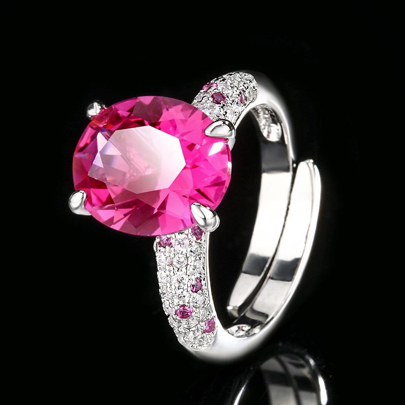Jewelry Copper Bottom Gold-Plated Simulation Red Corundum Blue Spinel Jumping Color Egg Ring 10 * 12