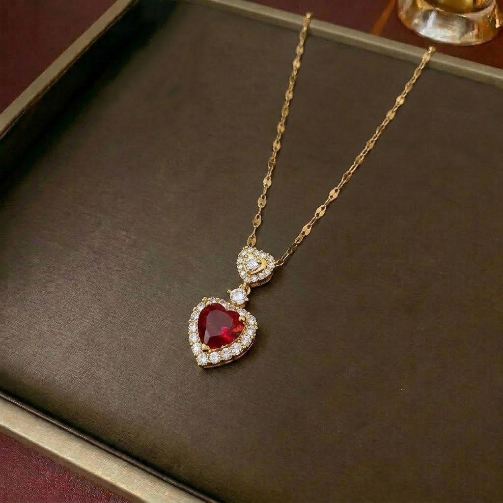 Colorful Zircon Heart Necklace - Japanese Korean Style, Cute Peach Heart, Fresh Temperament Clavicle Chain for Women