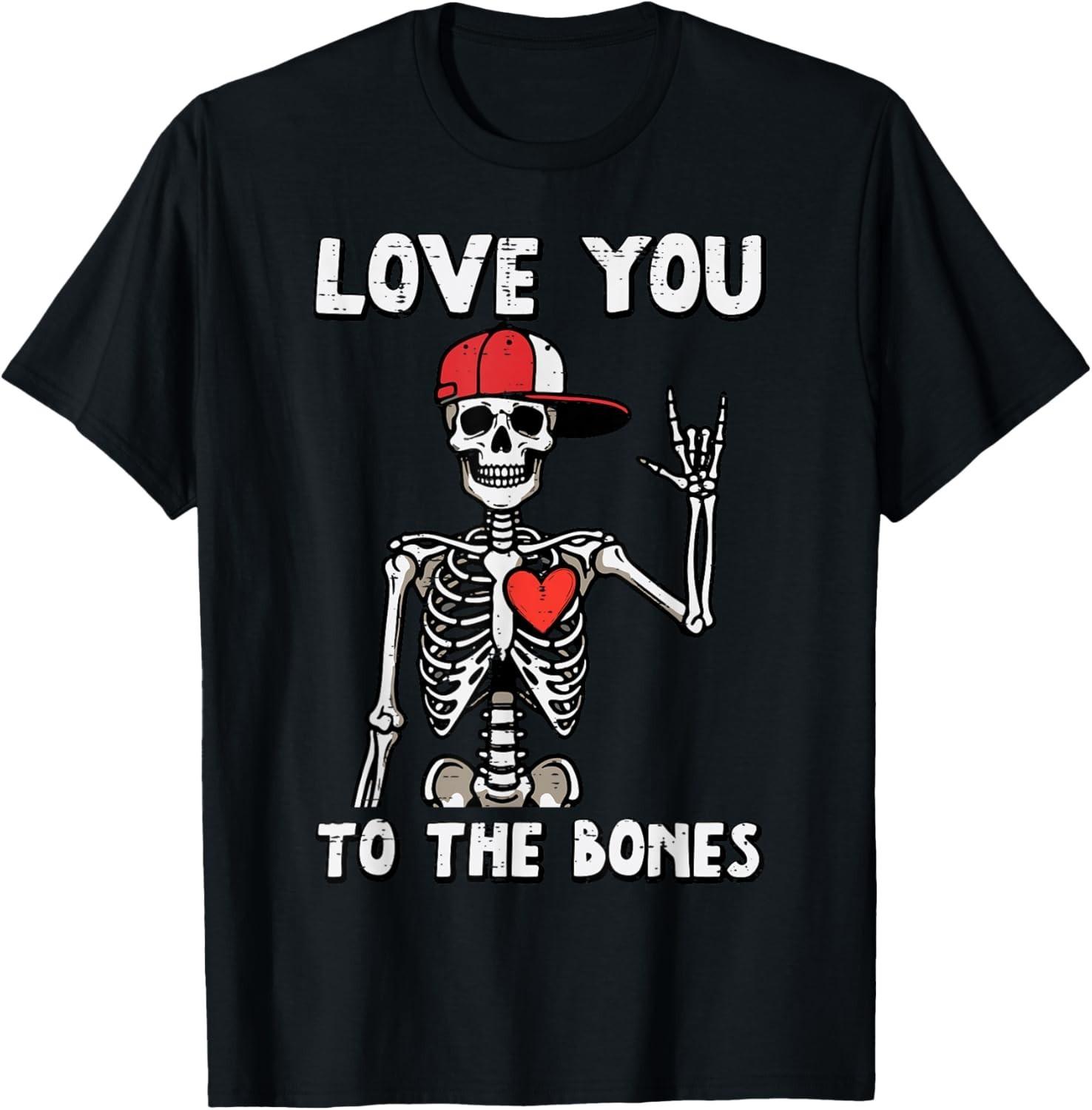 Valentines Day Skeleton Love You Rocker Men unisex T-Shirt S разноцветный