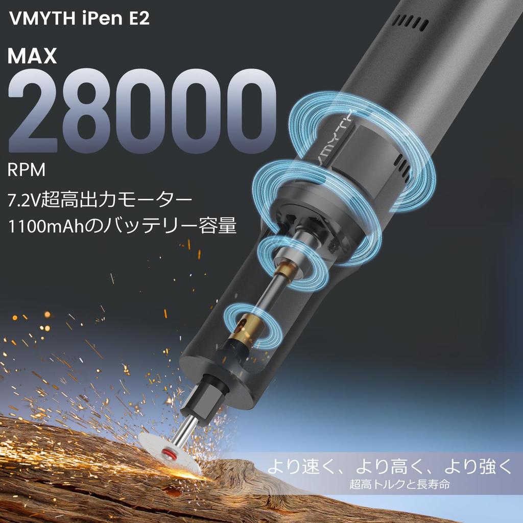 VMYTH iPen E2 Cordless Engraving Rotary Tool Kit with 5 Speed Adjustments Charging for and Drilling and Jewelry Pen, 44-Piece (10,000-28,000 RPM) &