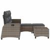 3 Piece L Shaped Garden Sofa Set with Cushions Grey PE Rattan