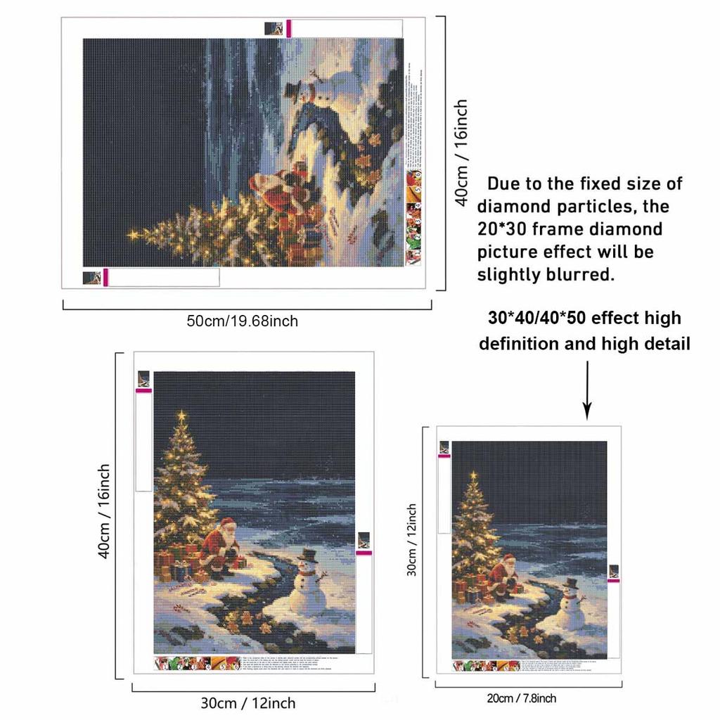 5D Diamond Painting Kit Christmas Snowman Santa Winter Scene Drill Canvas Art DIY Rhinestone Craft for Bedroom Living Room Wall Decoration
