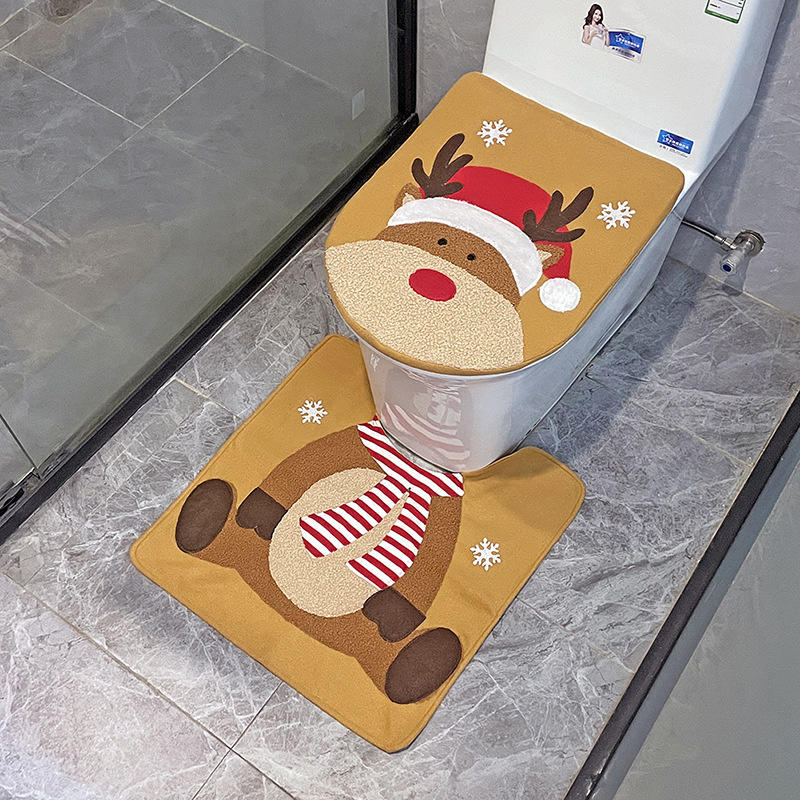 Creative Santa Claus Snowman Bathroom Toilet Seat Cover And Mat Xmas Supplies for Home New Year Decoration