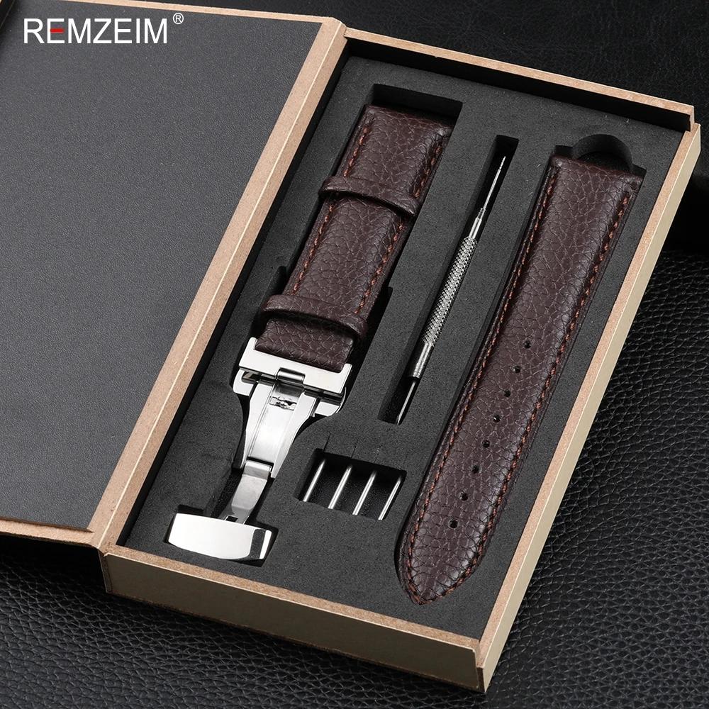 Litchi Pattern Design Leather Wrist Band 18mm 20mm 22mm Men Women Strap with Butterfly Buckle Gift Box Packaging Watchband