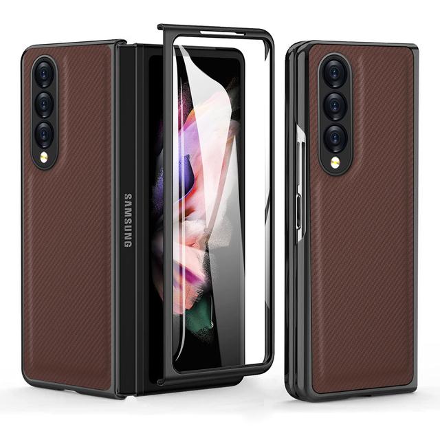 

Чохол із захисною плівкою для скла проти подряпин для Samsung Galaxy Z Fold4 Fold 4 5g Fold3 Fold2 Fold 3 2 Матовий чохол для телефону з вуглецевого волокна for Samsung Z Fold 4 коричневий