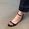 Sheepskin Version Minimalist Style with High Heels Sandals Women's Summer Versatile Cat and One-word Buckle Shoes