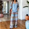 2026 Bohemian Printed Temperament Top Wide-leg Pants Two-piece Set, Summer Casual Fashion Women's Clothing Set