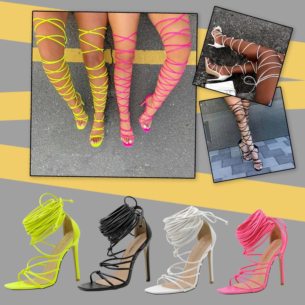 Outdoor All-Match Bequeme Hausschuhe Große Größe Damensandalen Damen Spitzensandalen Schuhe Schnürung Zehenfrei Sexy Hohe Eckige Sandalen