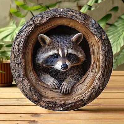Raccoon Tree Hole Aluminum Wall Art for Home Decor