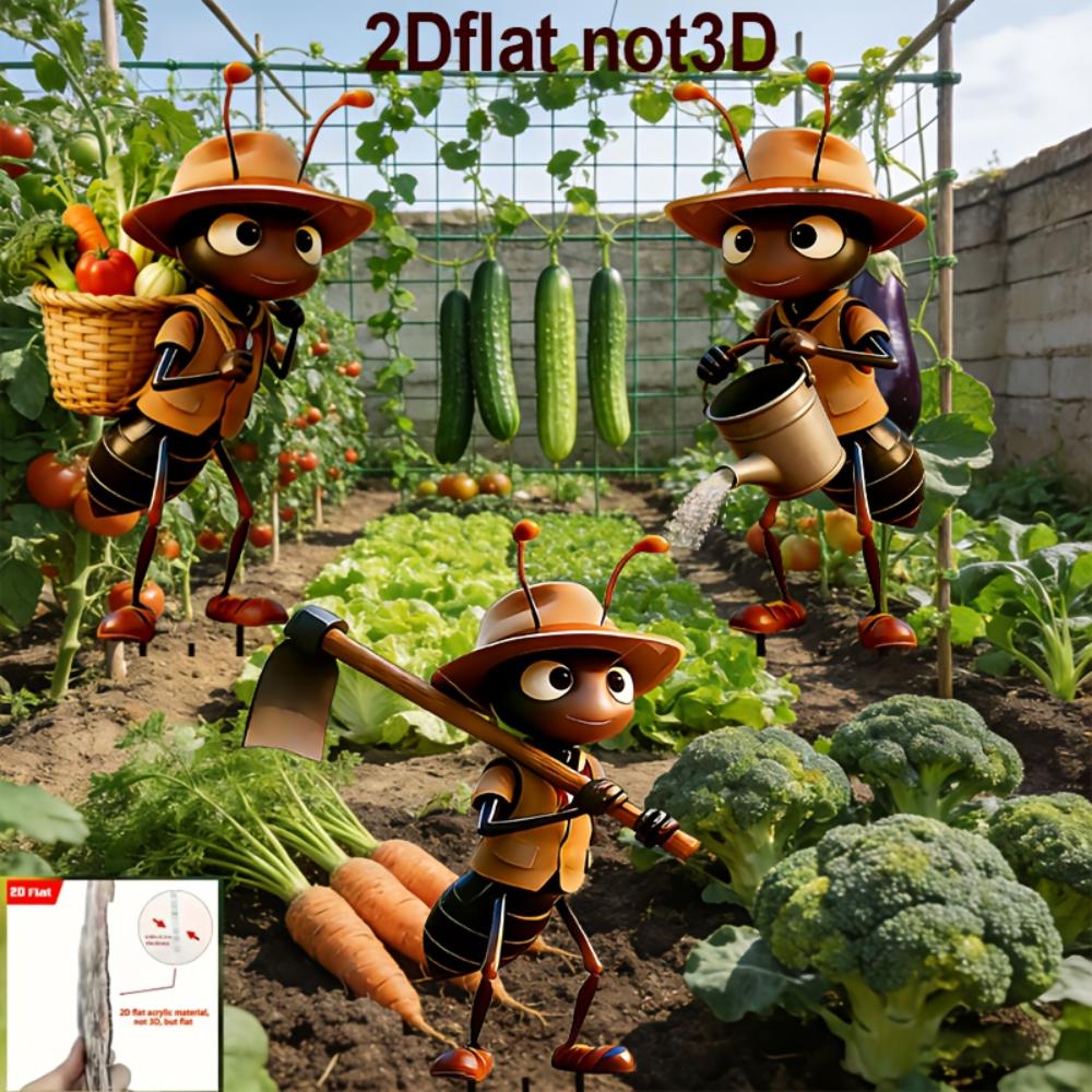 2D Flat Printed Ant Garden Stakes, 2/3Pcs Cute Acrylic Outdoor Decor for Garden Lawn Planter Yard Fence Festival Gifts