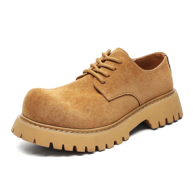 

Big Head Men s Yellow Retro Leather Derby Shoes with Thick Sole for Height Increase - Casual Low Top Boots (1160-J) 41