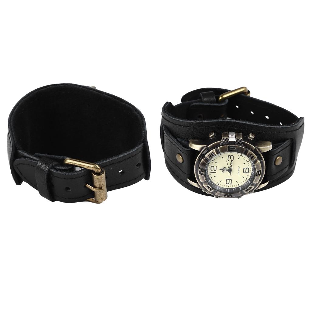 Zegarek Kwarcowy dla Mężczyzn Kobiet Vintage Pasek ze Skóry PU Regulowane Dopasowanie Modny Kwarcowy Zegarek na Rękę Czarny