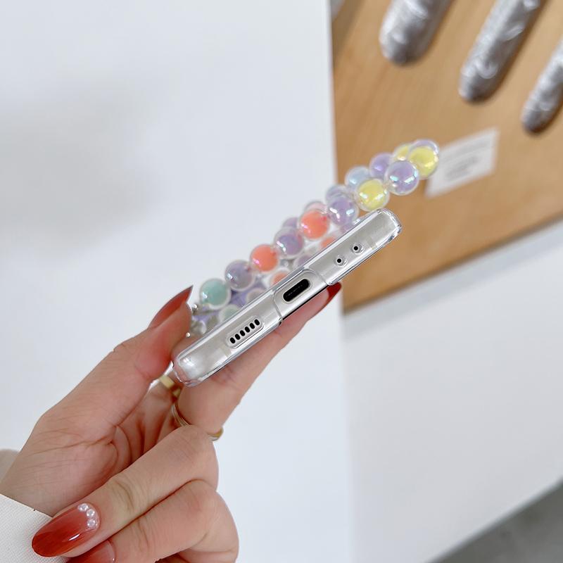 Mode Perlen Armband Kette 3d Bogen-Knoten Telefon Fall Für Samsung Galaxy Zflip Zflip3 5g Zflip4 Hand Strap Klar Hard Cover Fundas