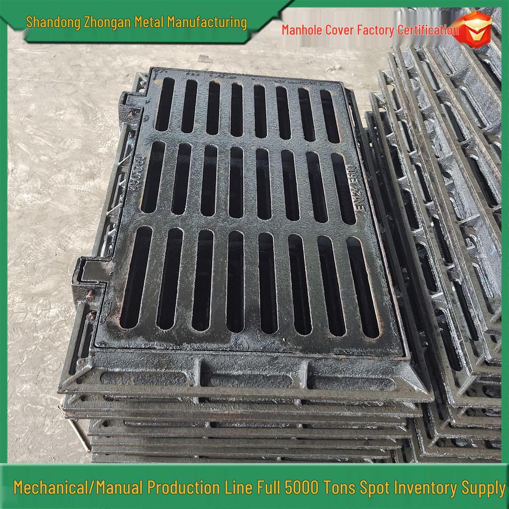 Ductile Iron Cast Sewer Manhole Cover with Sloped Channel Flat Grate