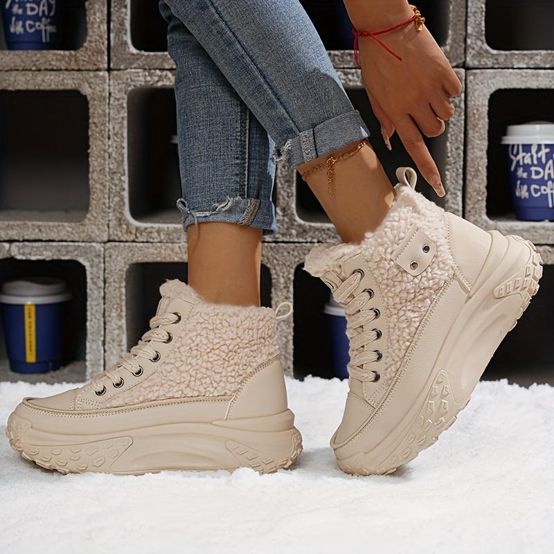 Stylish Winter Women's Thick-Soled Ankle BootsWhite & Pink Accents for Casual Attire, Everyday Footwear, Durable Traction Footwear