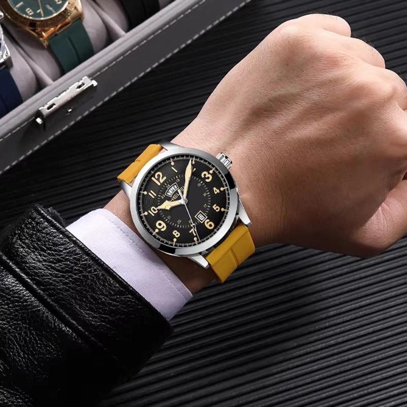 Mens Quartz Watch Large Dial Magnetic Clasp Rubber Strap Day Date Waterproof Wristwatches