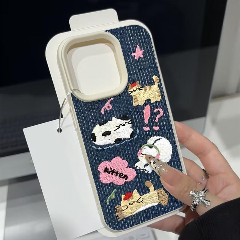 Cute Kitten Puppy Star Cowboy Case Compatible for IPhone 16 13 11 15 12 Pro Max 16 15 7 8 Plus X XS XR Max Leather Texture Cover