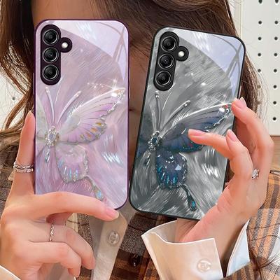 Beiwen Cute Butterfly For Samsung Galaxy A14 4G 20 30 52 20S 21S 22 A32 33 34 42 50 51 53 54 70 71 72 73 5G Glass Phone Case