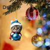 Christmas Cat Ornament Xmas Tree Decor Hanging Backpack Keychain Acrylic Holiday Accessory for Car Rearview Mirror Window Bag Key