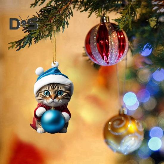 Ornament de pisică de Crăciun Decor pentru brad de Crăciun Breloc de rucsac agățat Accesoriu de vacanță din acril pentru oglindă retrovizoare pentru mașină, cheie pentru geanta