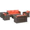 6 Pieces Rattan Garden Furniture Set, 7 Seater Wicker Outdoor Furniture Set with Storage Tea Table & Side Table