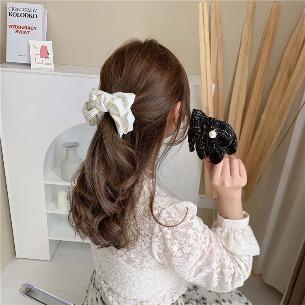 Hair Accessories Korean Women Lattice Bow Hairpin Ponytail Holder Vertical Clip Banana Clip