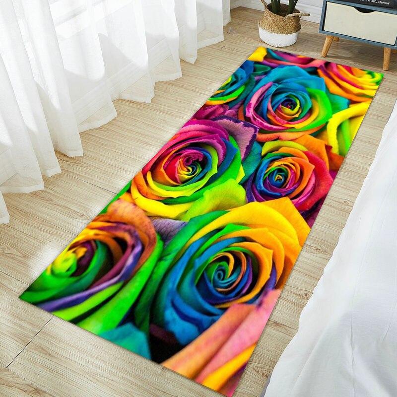 Non Slip Living Room Decorative Mat Rose Flower Washable Hallway Entry Area Rug for Bedroom Fluffy Carpet