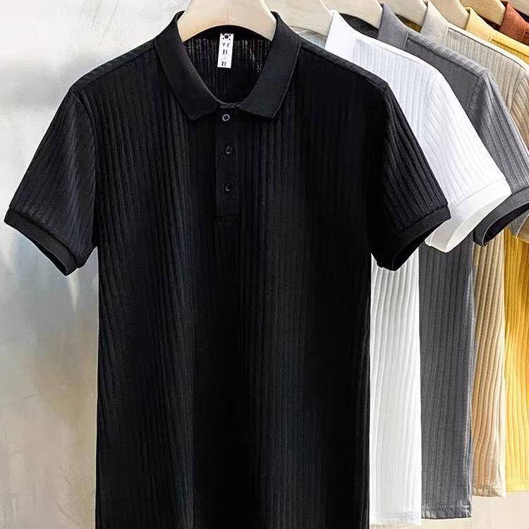 Japanese Men's Trendy Casual Striped Knitted Polo Shirt - Light and Simple Summer Fit