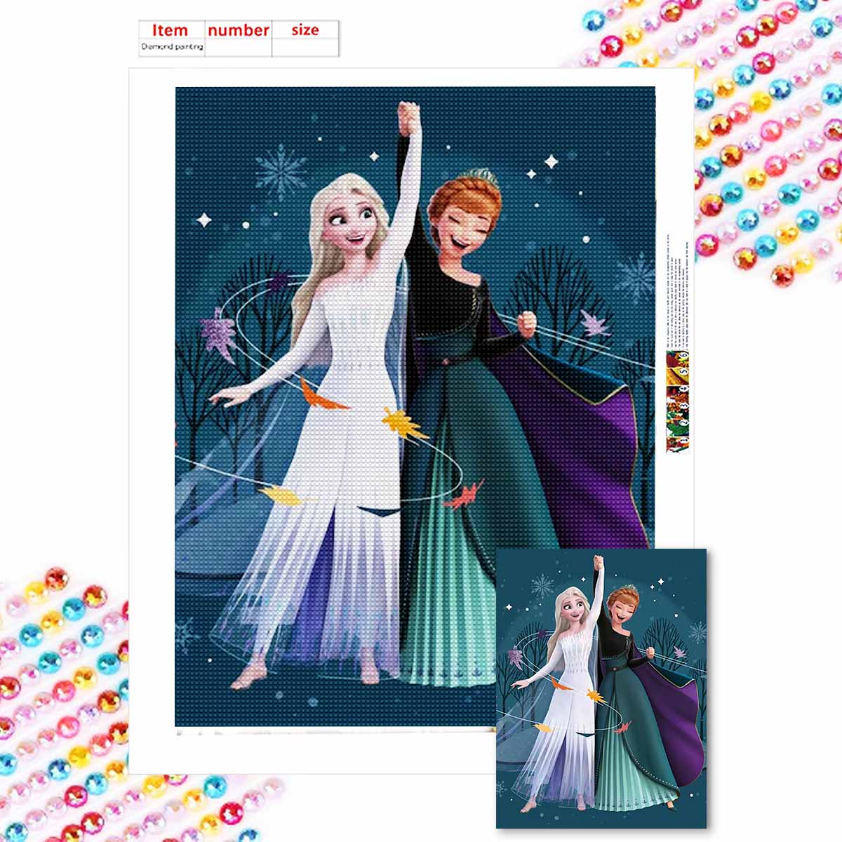 

5D Diy Diamond Painting Elsa and Anna Full Drill Rhinestones Mosaic Embroidery Handmade Products Home Decor Gift Round 20x30cm