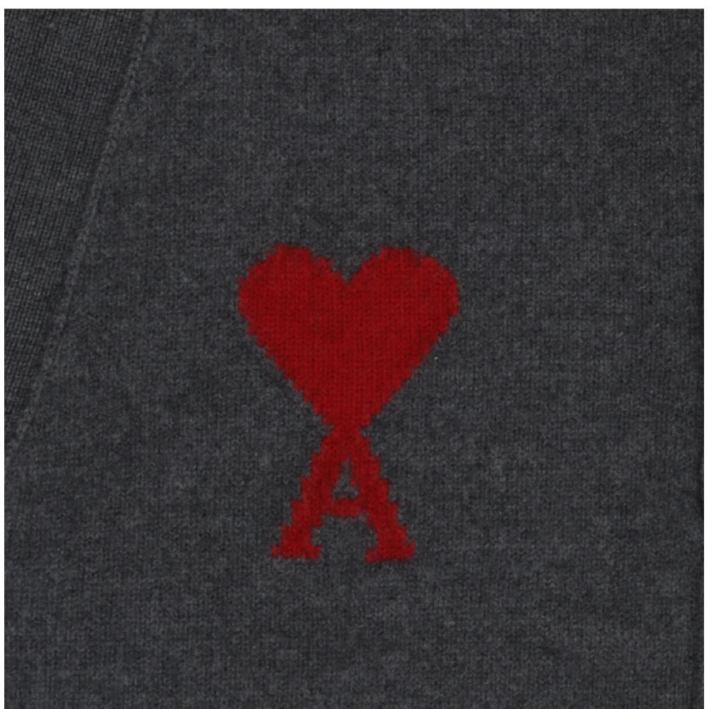 Ami Big Heart Logo Intarsia V Neck Cardigan Model  Ukc367 018 084