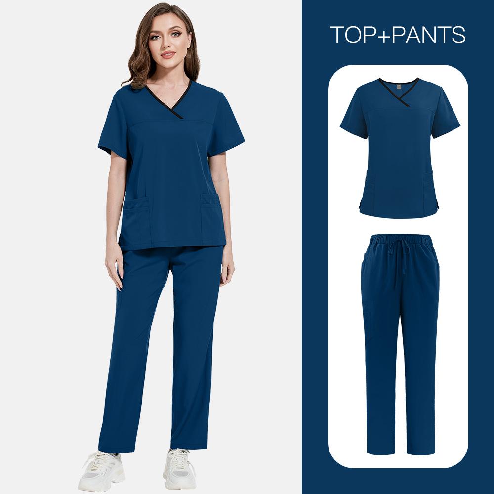 Color Matching Men'S And Women'S Thin Solid Color Short-Sleeved Trousers Doctor Nurse Beauty Salon Decoration Staff Construction Site Work Clothes Set
