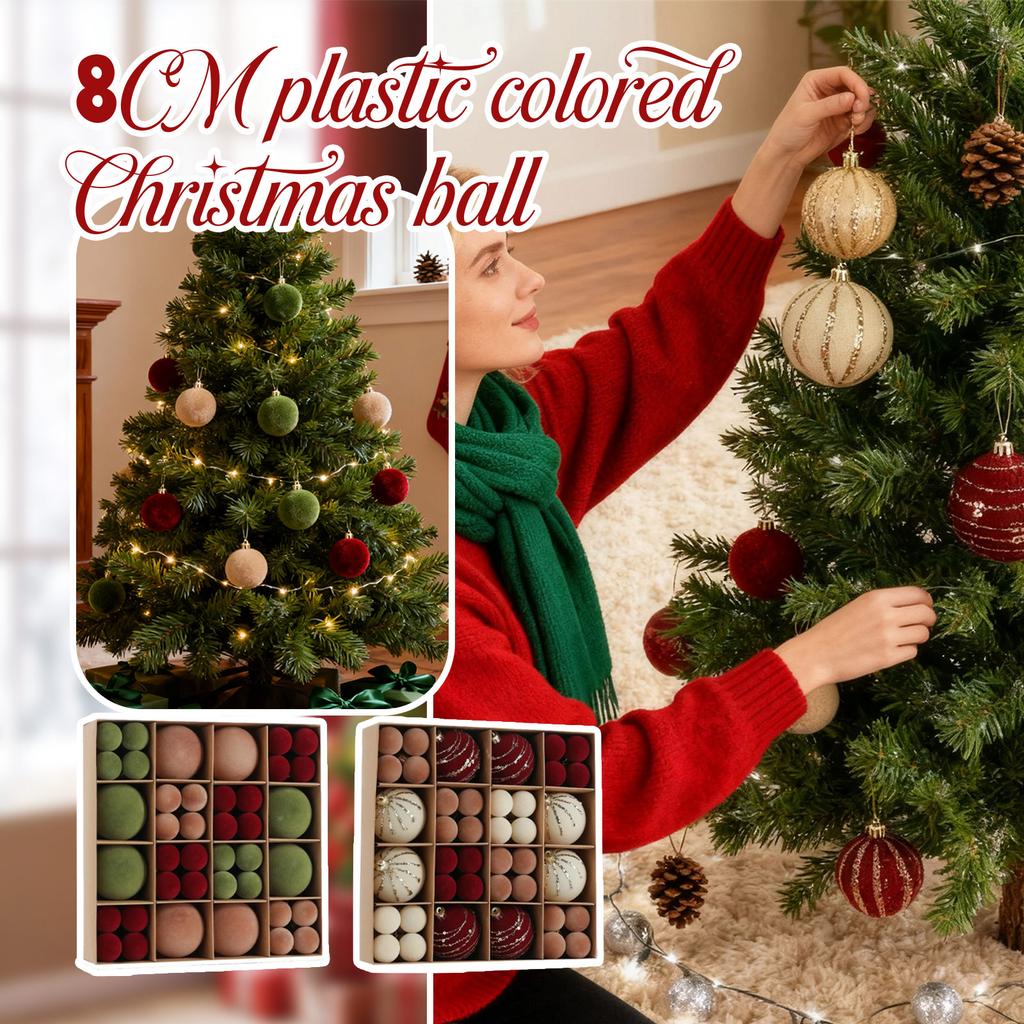 3/6CM 72pcs Mixed Color Plastic Flocked Christmas Ball Set,Colorful Hanging Balls,Christmas Tree Ornament,Xmas Decor Round Balls