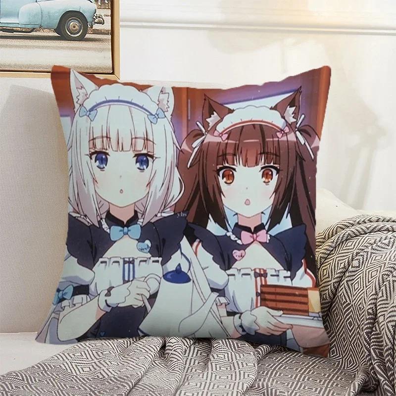 Nekopara 50x50 Cushion Cover 45 × 45 Decorative Pillowcase for Pillow Home Decor Car Decoration Pillowcases Bed Cushions Kawaii