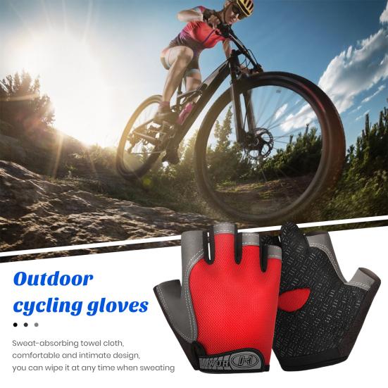 1 Pair Sports Cycling Bike Gloves Padded Half Finger Bicycle Gloves with Fastener Tape Shock-Absorbing Anti-Slip Breathable Gloves