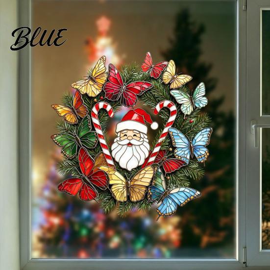 Indoor Outdoor Glass Ornaments Christmas Wreath Window Sticker Stained Style Removable Santa Butterfly Candy Static Clings Cane Decal PVC Cling for