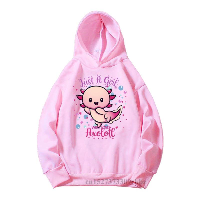 Just A Girl Who Loves Axolotls Print Kids Pink Hoodie Comfy Versatile Long Sleeve Streetwear Children Sweatshirt Baby Casual Top