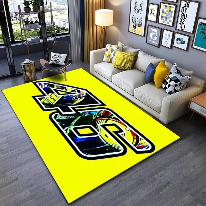 Covor Negru Galben pentru Motociclist Pista de Curse Covor pentru Sufragerie cu Design Dinamic Decorațiune pentru Casă Covor Antiderapant