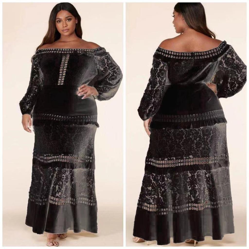 2025 Spring and Summer New Women's Lace Dress One-word Shoulder Lotus Leaf Wedding Dress Evening Dress Banquet Dress