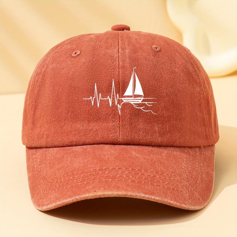 Sailing Print Unisex Washed Baseball Cap Outdoor Vacation Camping Casual Hip Hop Peaked Cap Cycling Cap