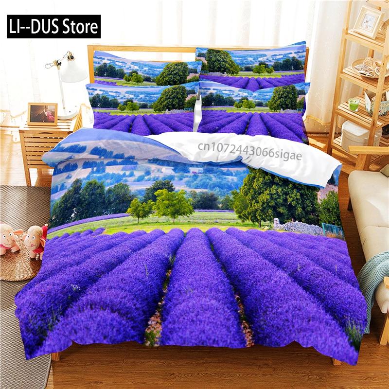 Comforter Lavender Manor Bedding Set 3D Bedding Digital Printing Queen Size Bedding Set Fashion Design