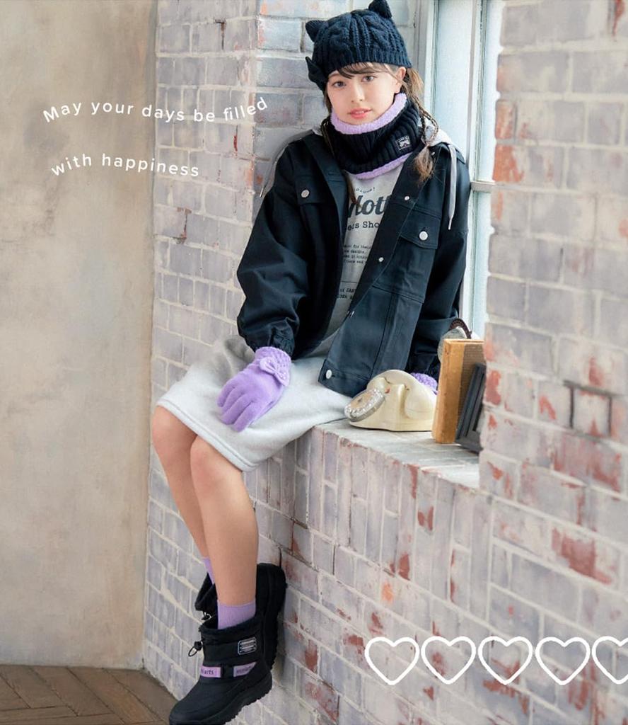 Knit Gloves for Fleece Junior Lavender [Arisana] Kids' Girls, Juniors, Lining, Ribbon, Size,