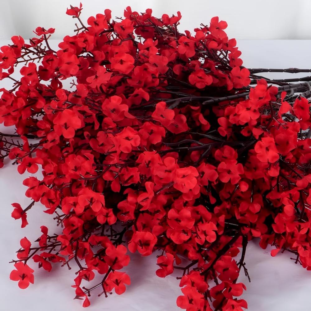 5/8/12PC Artificial Red Gypsophila Flowers - Plastic Fake Babys Breath for Christmas, All-Season Indoor Decor