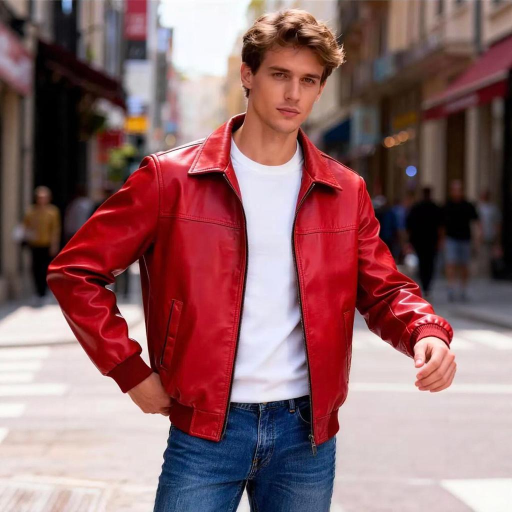 New men's PU leather jacket stand-up collar locomotive jacket slim fashion casual jacket autumn and winter trend leather jacket