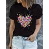 Casual Women's T-shirt with Colorful Heart-shaped Creative Pattern Print Summer Short Sleeved Round Neck Fashionable Clothing