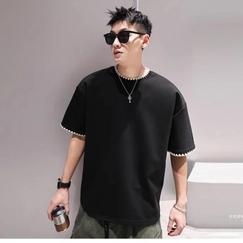 Men's Summer All-match Casual Short-sleeved T-shirt  High-end Loose Quarter-sleeved Top